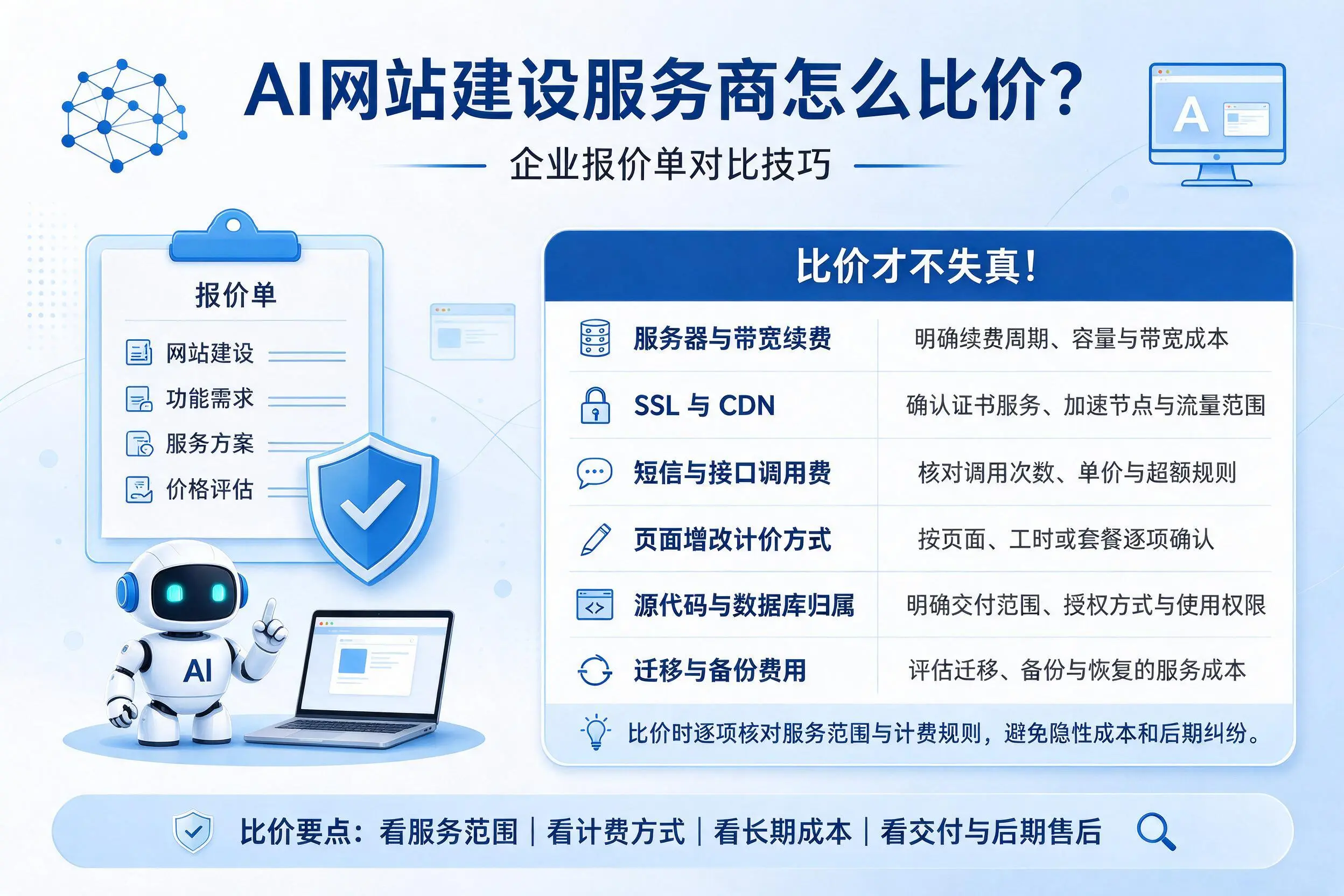 AI网站建设服务商怎么比价?济宁企业报价单对比技巧